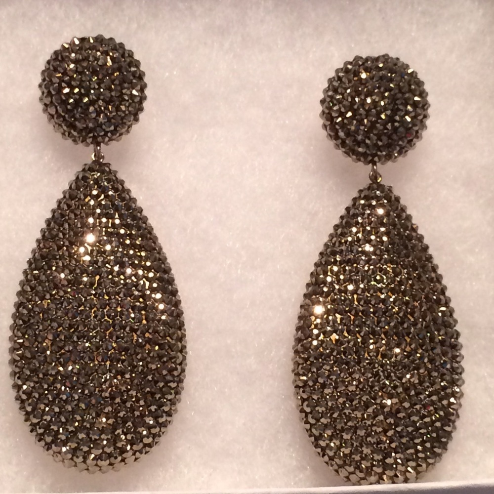 Drop Crystal Pave Teardrop Earrings in Gunmetal